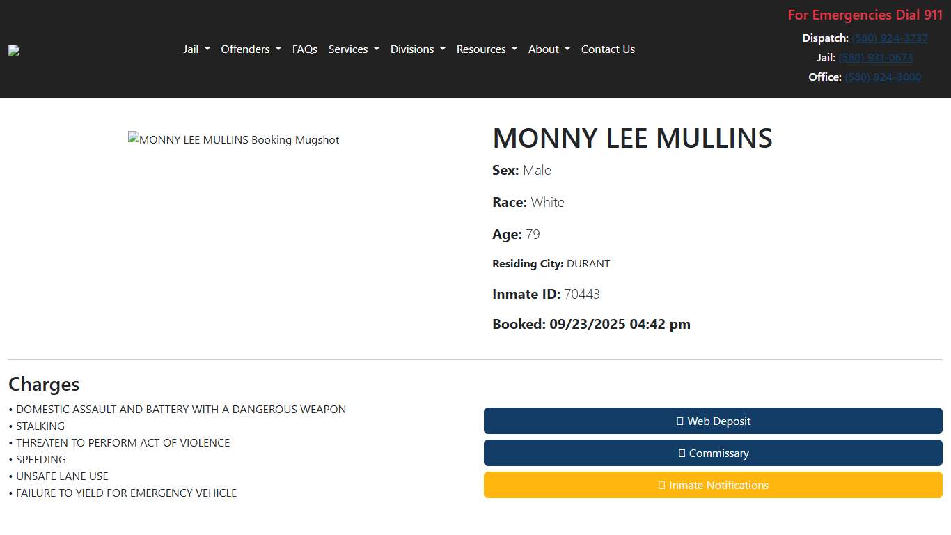MONNY MULLINS Booked at the Bryan County Jail