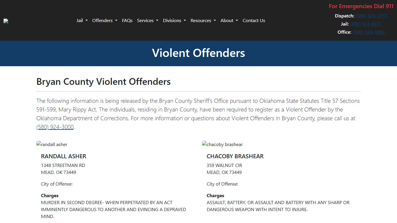 Violent Offenders Bryan County Sheriff's Office